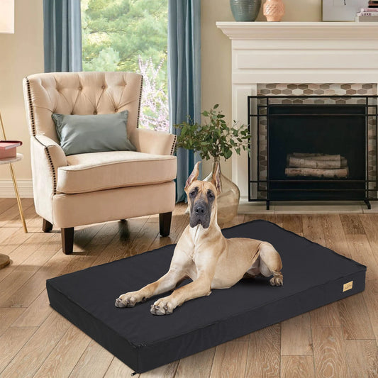 Memory foam dog bed layers: cover, waterproof liner, foam base