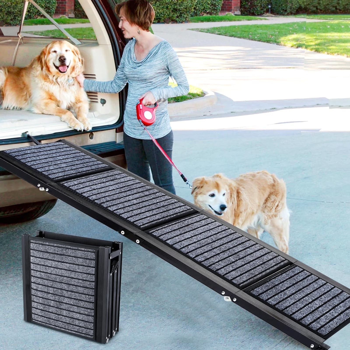 67-inch folding aluminium dog car ramp with non-slip surface