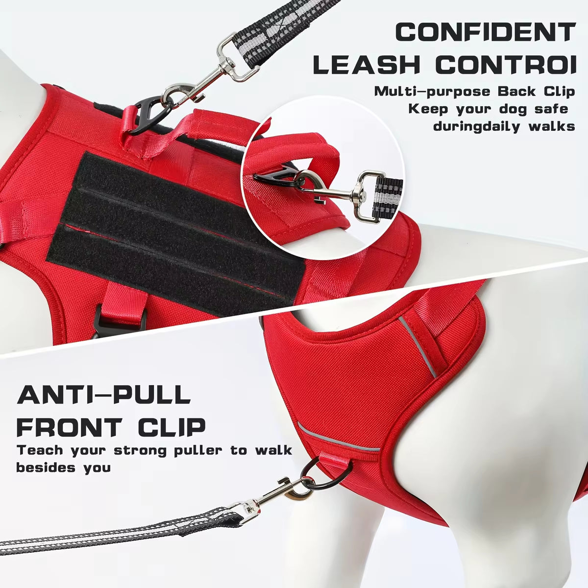 Tactical-style dog harness in 1000D nylon with a top control handle