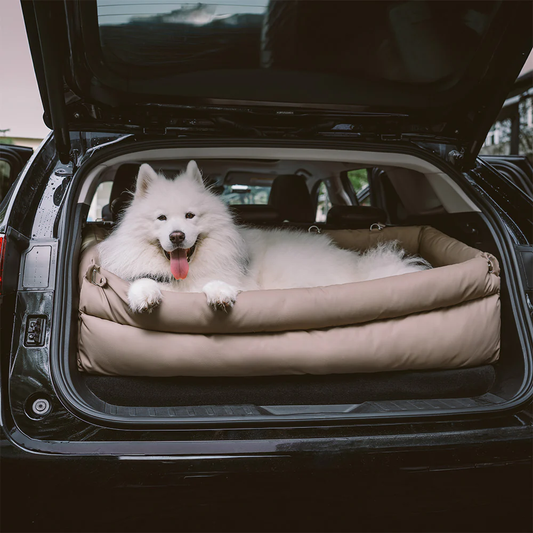 Faux leather dog car seat booster bed on a back seat