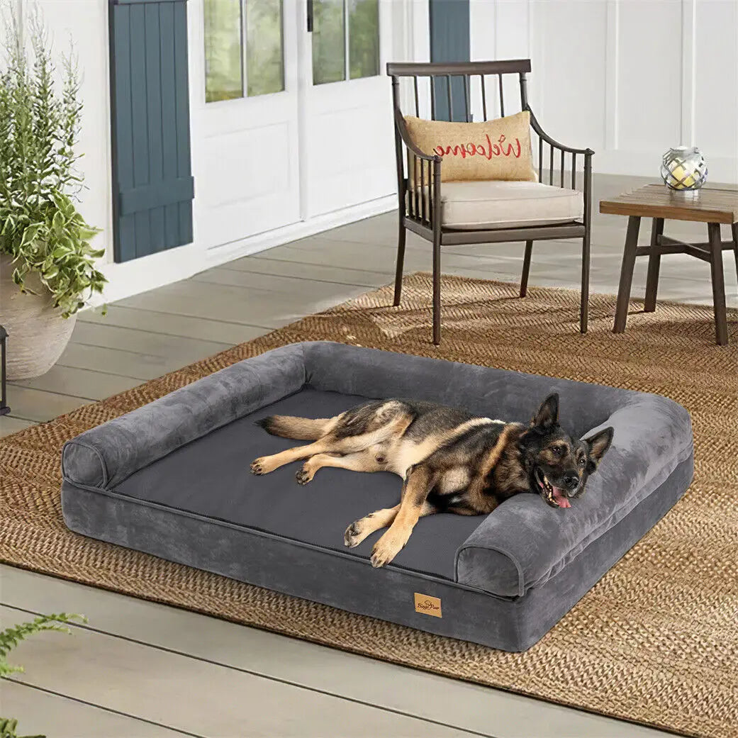 Thick foam base of the orthopedic dog mattress, cover unzipped