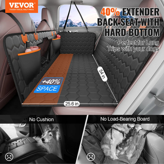 Dog lying flat on the back seat extender platform