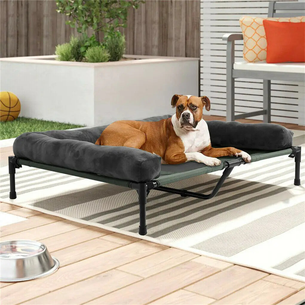 Elevated lounger with the bolster removed for summer