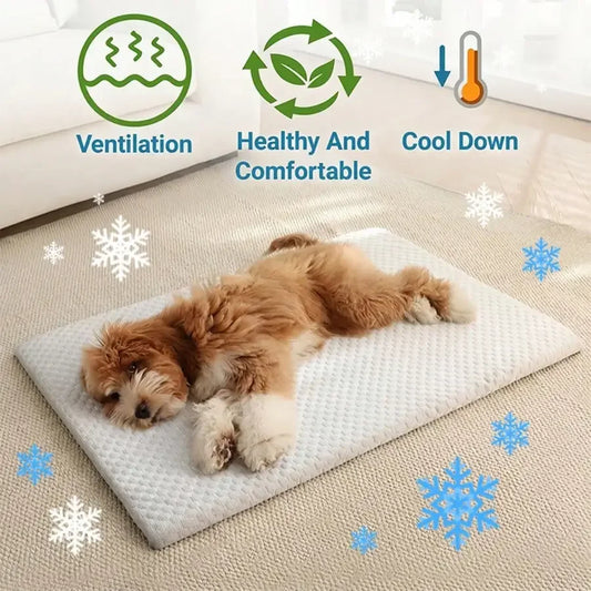 Grey cooling sponge pet bed, flat pad