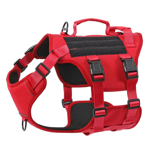 Tactical-style dog harness in 1000D nylon with a top control handle
